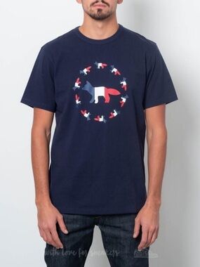 Maison kitsune tricolor flag navy t shirt